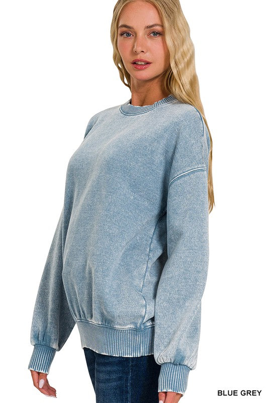 Soft and Cozy Acid Wash Fleece Pullover – Oversized Crewneck Sweatshirt (Ash Mocha, Rust, Forest, Ash Blue, Brown, Blue Grey) | S–3X