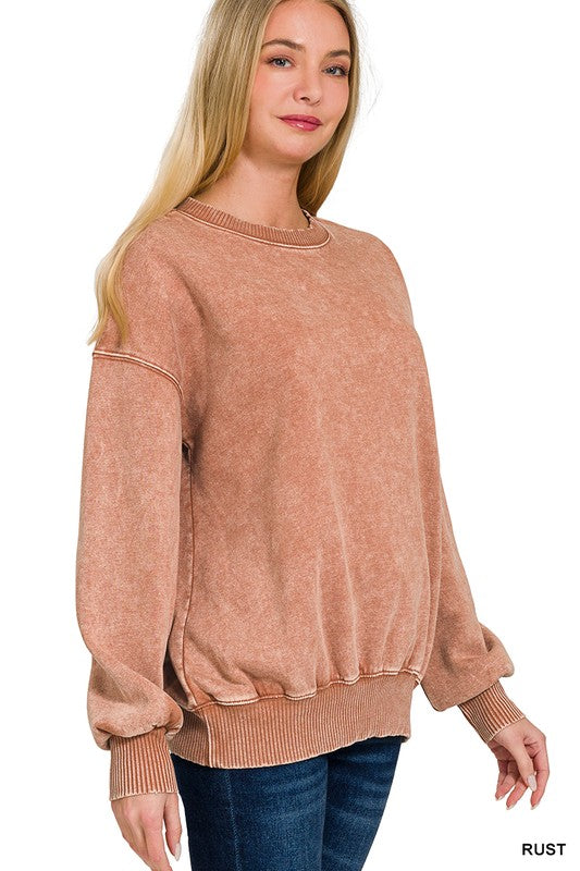 Soft and Cozy Acid Wash Fleece Pullover – Oversized Crewneck Sweatshirt (Ash Mocha, Rust, Forest, Ash Blue, Brown, Blue Grey) | S–3X