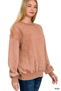 Soft and Cozy Acid Wash Fleece Pullover – Oversized Crewneck Sweatshirt (Ash Mocha, Rust, Forest, Ash Blue, Brown, Blue Grey) | S–3X