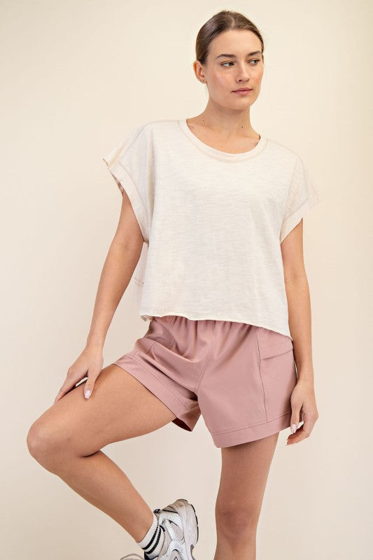 The Emerson Open Back Cotton Slub Tee – Cropped, Oversized Activewear Top