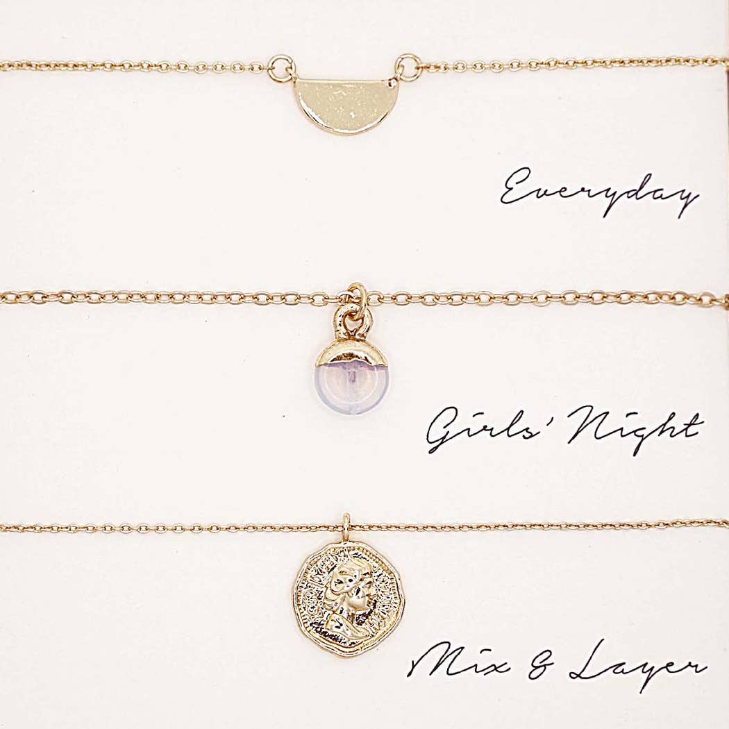 3-Piece Layered Pendant Necklace Set – Gold Dainty Chains with Assorted Charms | Everyday, Girls’ Night & Mix & Layer Styles | Gift Box Included