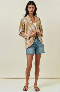 The Marlowe Houndstooth Shawl Collar Blazer – Tan & Black