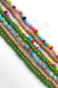 Confetti Beaded Stretch Bracelet Set | Boho Chic Stack in Olive Multi