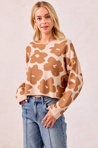 The Harper Floral Knit Sweater – Camel Bloom