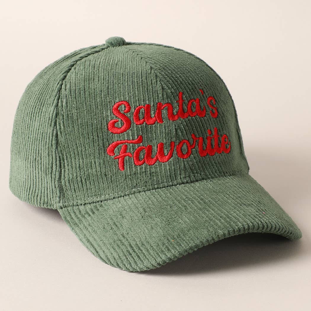 Santa’s Favorite Corduroy Embroidered Hat – Holiday Edition (Green or Pink)