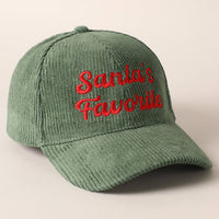 Santa’s Favorite Corduroy Embroidered Hat – Holiday Edition (Green or Pink)