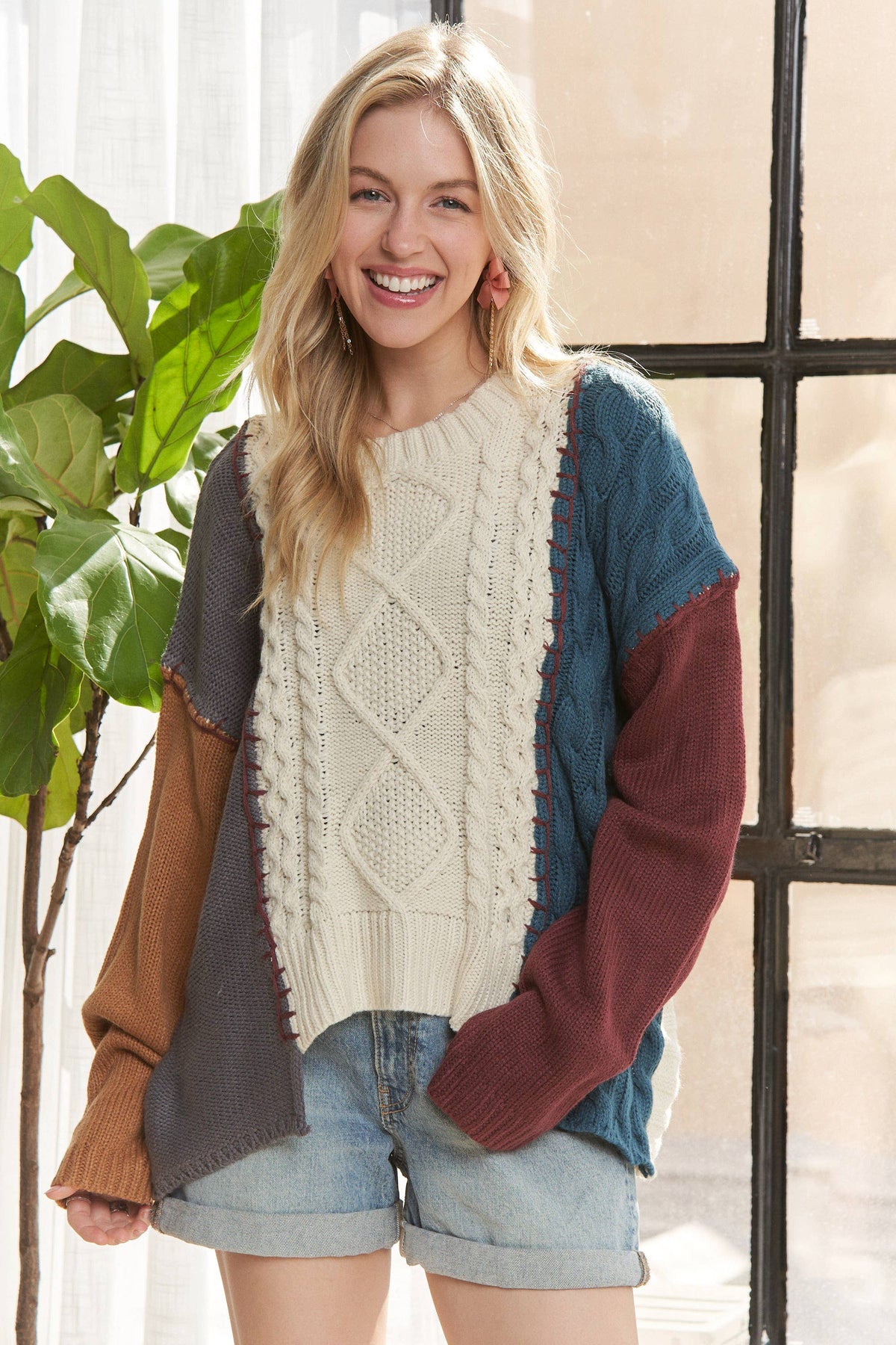 The Sawyer Patchwork Cable Knit Sweater – Rustic Multi