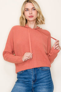 Staccato Mini Waffle Knit Hoodie Sweater – Pullover Dolman Sleeve in Terracotta, Ivory & Sage