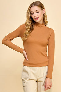 Lainey Solid Ribbed Mock Neck Top