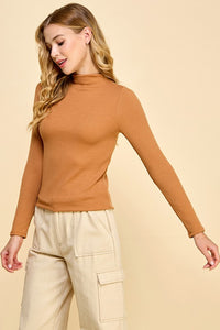 Lainey Solid Ribbed Mock Neck Top