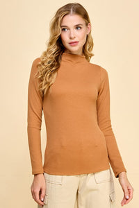 Lainey Solid Ribbed Mock Neck Top