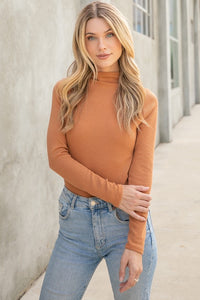 Lainey Solid Ribbed Mock Neck Top