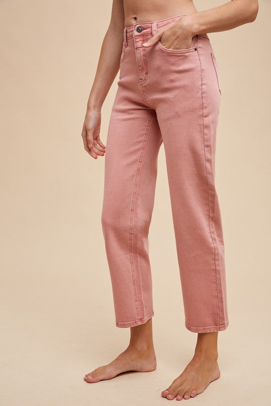 Lucy High Rise Stretch Cropped Straight Jean: Strawberry Milk