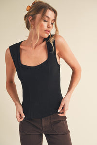 The Adelle Ribbed Sculpt Tank – Sweetheart Neck Boutique Essential in Black or White