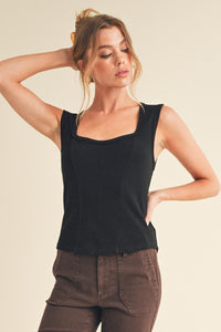 The Adelle Ribbed Sculpt Tank – Sweetheart Neck Boutique Essential in Black or White