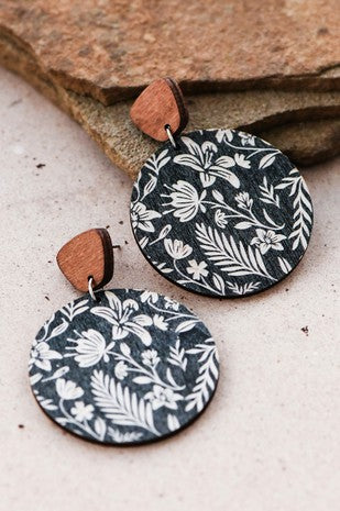 Boho Painted Wood Drop Earrings: Black