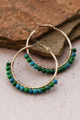 Phoenix Lapis Lazuli Stone Beaded Hoop Earrings: Green