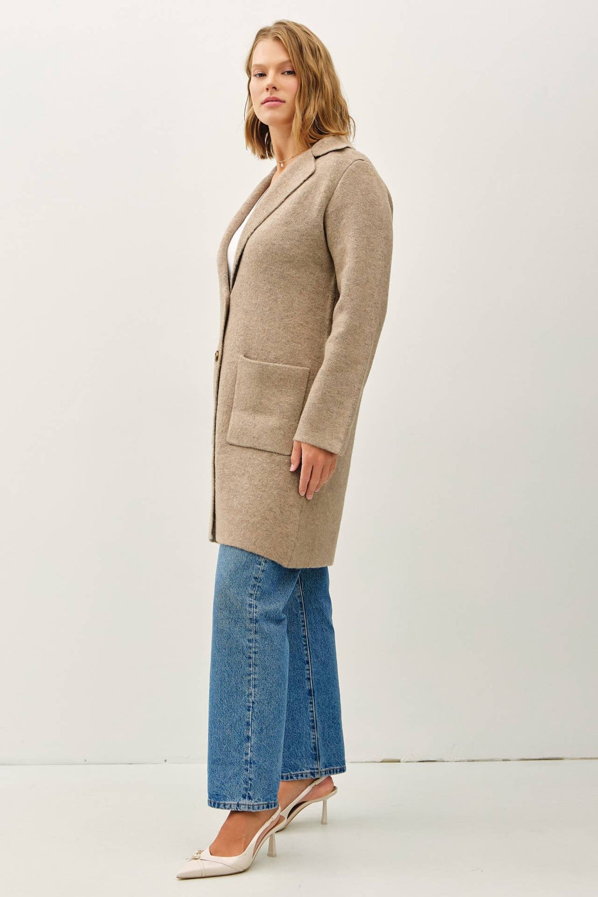 The Jolene Plus Size Knit Coat Cardigan – Warm Taupe