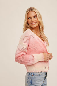 Strawberry Fields Pointelle Cardigan- Pink Ombre