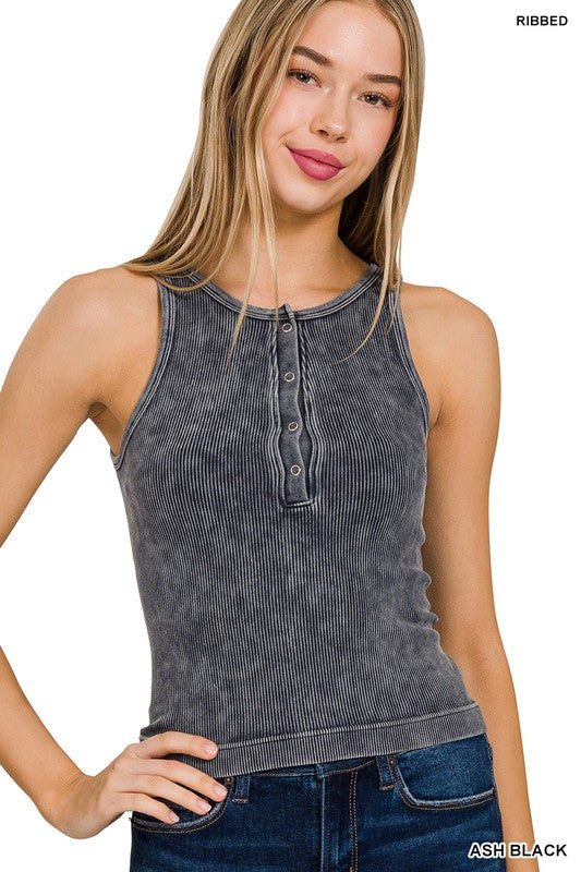 Ellie Washed Ribbed Button-Up Tank | Seamless Summer Essential