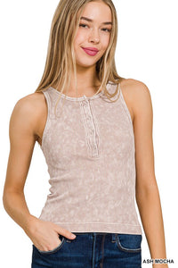 Ellie Washed Ribbed Button-Up Tank | Seamless Summer Essential