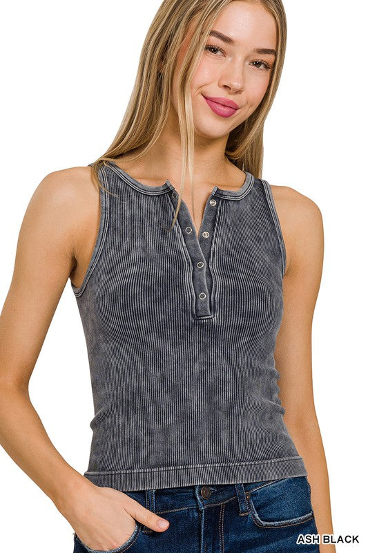 Ellie Washed Ribbed Button-Up Tank | Seamless Summer Essential