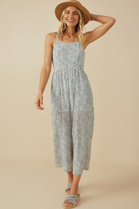Eloise Ditsy Floral Sleeveless Wide Leg Jumpsuit: Blue