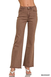 Sawyer Fray Hem Wide Leg Jeans – Mahogany & Rust Acid Wash Denim