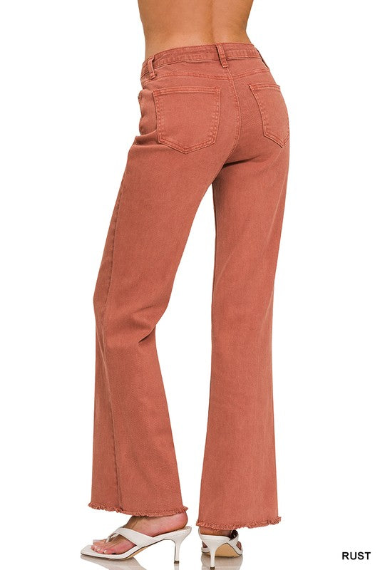 Sawyer Fray Hem Wide Leg Jeans – Mahogany & Rust Acid Wash Denim