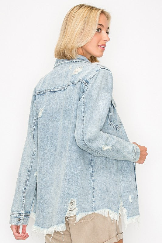 Risen Distressed Denim Shirt- Acid Light