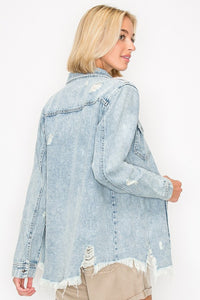 Risen Distressed Denim Shirt- Acid Light