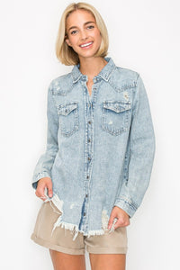 Risen Distressed Denim Shirt- Acid Light