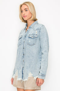 Risen Distressed Denim Shirt- Acid Light