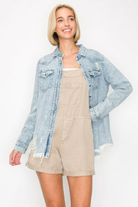 Risen Distressed Denim Shirt- Acid Light