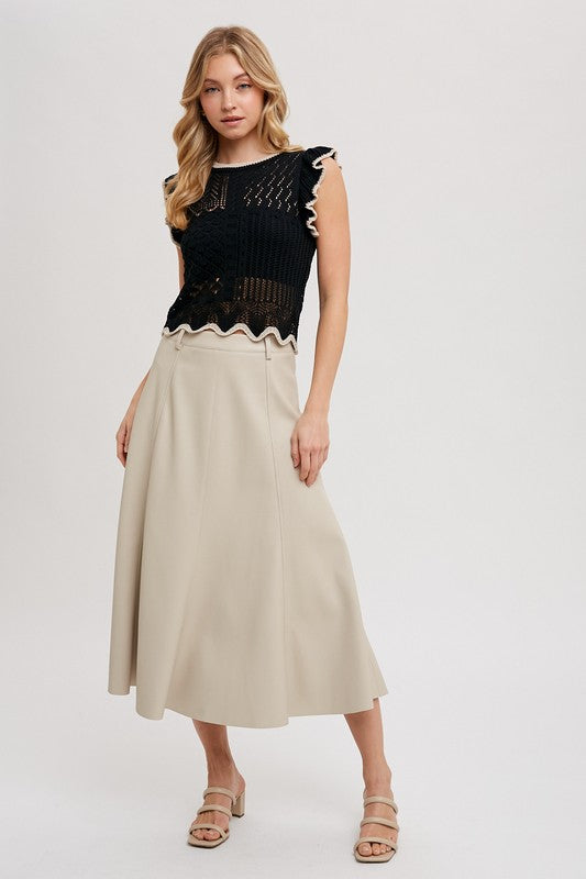 The Mabel Crochet Knit Ruffle Tank – Black Sleeveless Eyelet To