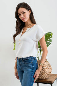 Destiny Button Front Short Sleeve Blouse