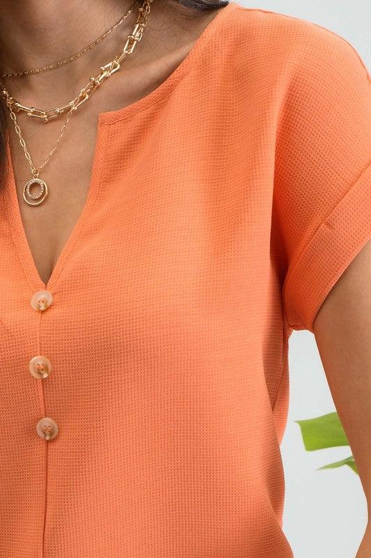 Destiny Button Front Short Sleeve Blouse