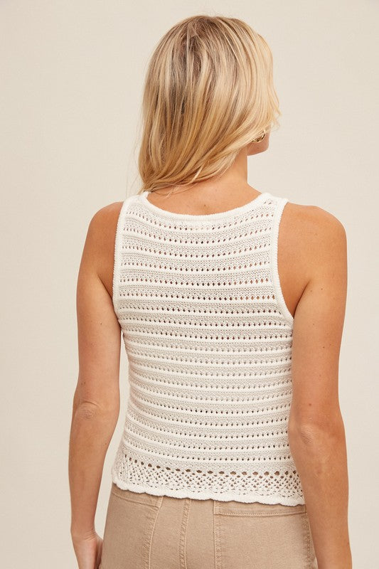 Bella Crochet Knit Sweater: Ecru