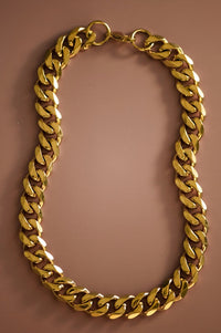 18K Non-Tarnish Chunky Cuban Chain Necklace: Gold