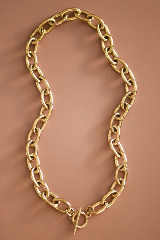 18K Non-Tarnish Stainless Steel Chain Necklace: Gold