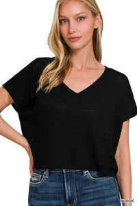 The Monroe Slub Knit V-Neck Crop Top – Lightweight Casual Tee