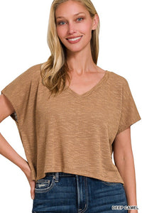 The Monroe Slub Knit V-Neck Crop Top – Lightweight Casual Tee