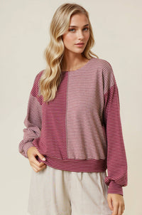 The Tessa Two-Tone Stripe Top – Charcoal/Wheat Mix