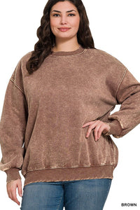 Soft and Cozy Acid Wash Fleece Pullover – Oversized Crewneck Sweatshirt (Ash Mocha, Rust, Forest, Ash Blue, Brown, Blue Grey) | S–3X
