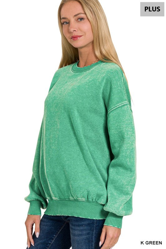 Soft and Cozy Acid Wash Fleece Pullover – Oversized Crewneck Sweatshirt (Ash Mocha, Rust, Forest, Ash Blue, Brown, Blue Grey) | S–3X