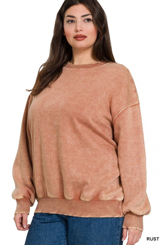 Soft and Cozy Acid Wash Fleece Pullover – Oversized Crewneck Sweatshirt (Ash Mocha, Rust, Forest, Ash Blue, Brown, Blue Grey) | S–3X
