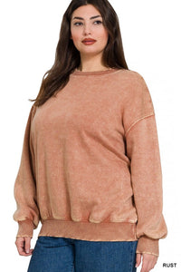 Soft and Cozy Acid Wash Fleece Pullover – Oversized Crewneck Sweatshirt (Ash Mocha, Rust, Forest, Ash Blue, Brown, Blue Grey) | S–3X