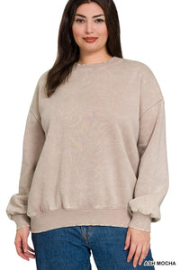 Soft and Cozy Acid Wash Fleece Pullover – Oversized Crewneck Sweatshirt (Ash Mocha, Rust, Forest, Ash Blue, Brown, Blue Grey) | S–3X