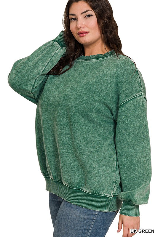 Soft and Cozy Acid Wash Fleece Pullover – Oversized Crewneck Sweatshirt (Ash Mocha, Rust, Forest, Ash Blue, Brown, Blue Grey) | S–3X