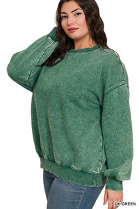 Soft and Cozy Acid Wash Fleece Pullover – Oversized Crewneck Sweatshirt (Ash Mocha, Rust, Forest, Ash Blue, Brown, Blue Grey) | S–3X